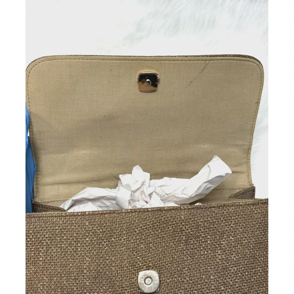 Structured Top Handle Purse Tortoise Acrylic Handle Neutral Woven Handbag‎